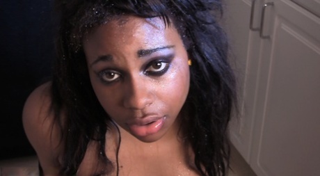 Submissive black girl Barbie takes hot piss on her face and in her mouth 53356655