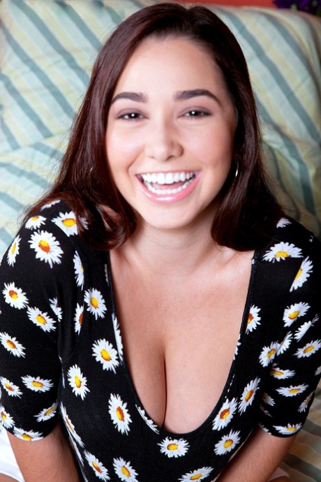 First timer Karlee Grey slides her panties aside while atop her bed 11495194