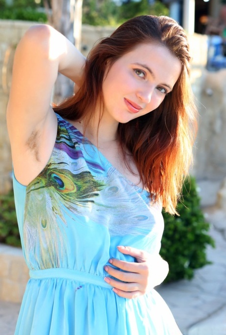 Nice redheaded teen Felicia Vina touches her perky tits and full bush 90718308