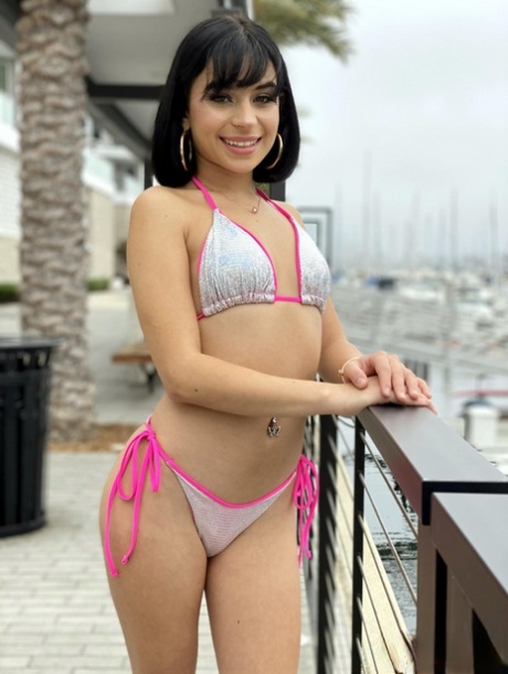 Nice brunette Aria Valencia models a bikini before an ass licking BJ and sex 48479647