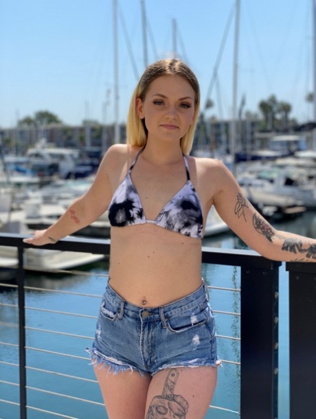 Blonde teen Joey White models a bikini at a marina before having POV sex 58140490
