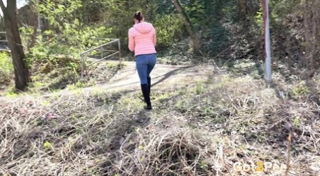 Solo girl Billie pulls down her jeans to piss near railway tracks 86886204