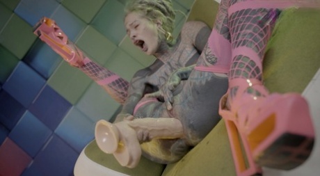 Heavily tattooed girl Anuskatzz inserts a dildo during solo action 42183780